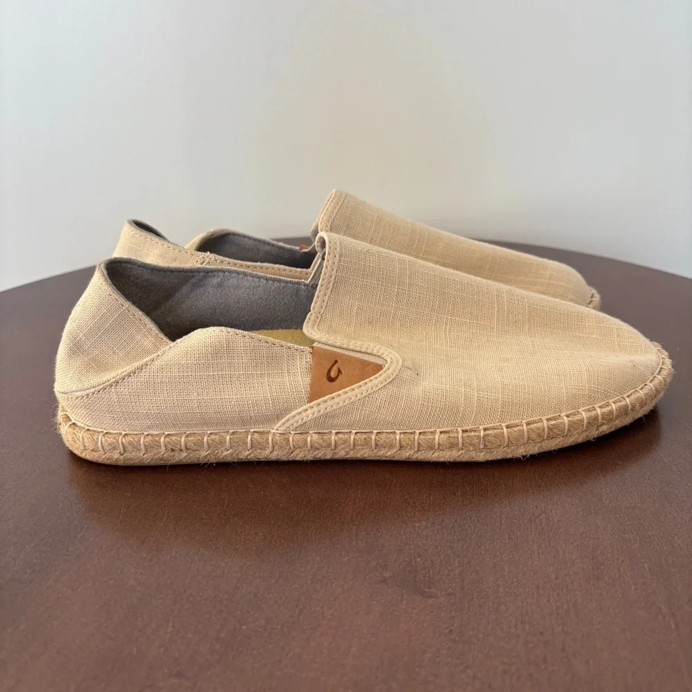 Olukai Women’s Kaula Pa' A Kapa Linen Espadrille Slip-On Shoe in Cream, Size 11